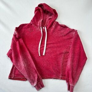 Colsie Women’s Red Distressed Cropped Hoodie Long Sleeve Worn Look Size XL